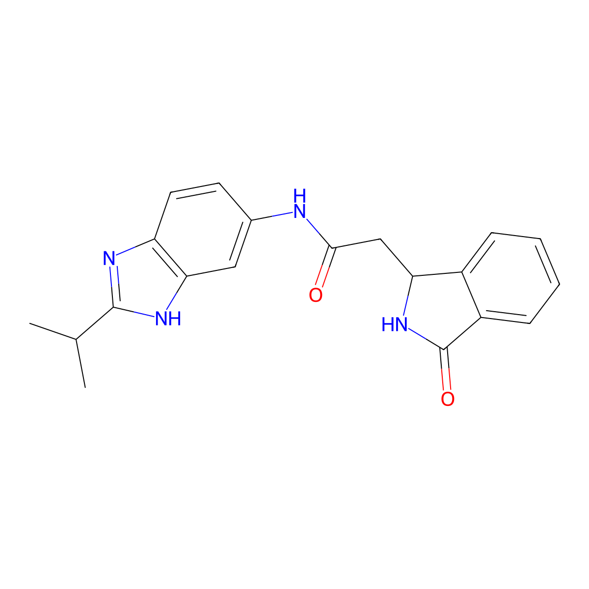 2-(3-oxo-2,3-dihydro-1H-isoindol-1-yl)-N-[2-(propan-2-yl)-1H-benzimidazol-6-yl]acetamide molecular structure, CAS 1401537-97-0
