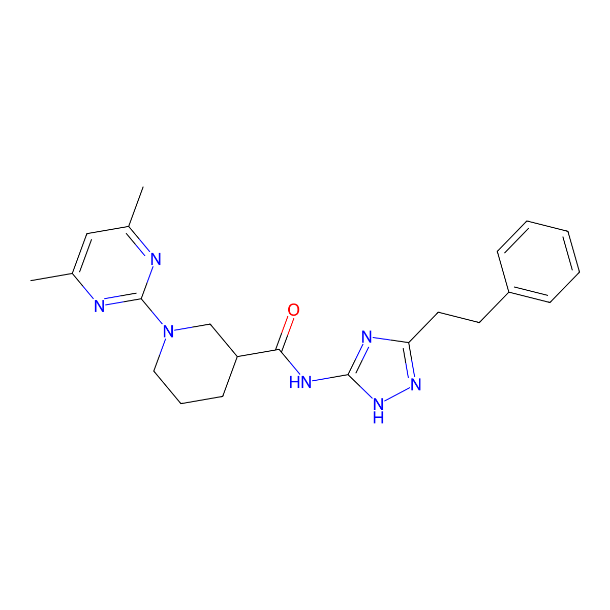 1-(4,6-dimethylpyrimidin-2-yl)-N-[3-(2-phenylethyl)-1H-1,2,4-triazol-5-yl]piperidine-3-carboxamide molecular structure, CAS 1401538-07-5
