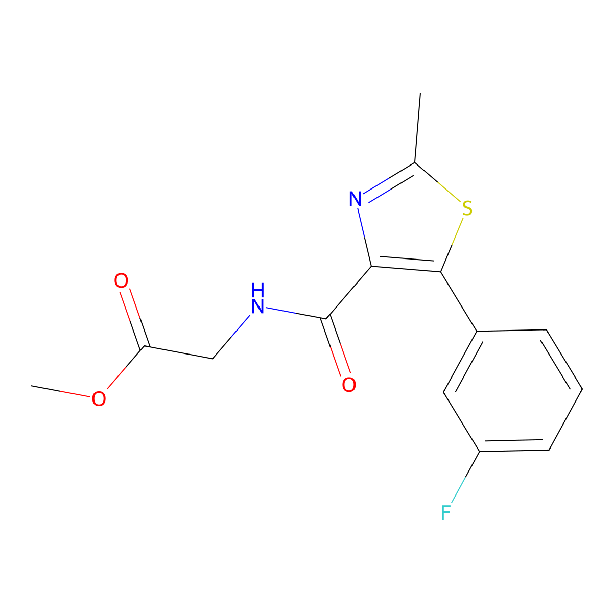 Methyl 2-(5-(3-fluorophenyl)-2-methylthiazole-4-carboxamido)acetate molecular structure, CAS 1401538-08-6