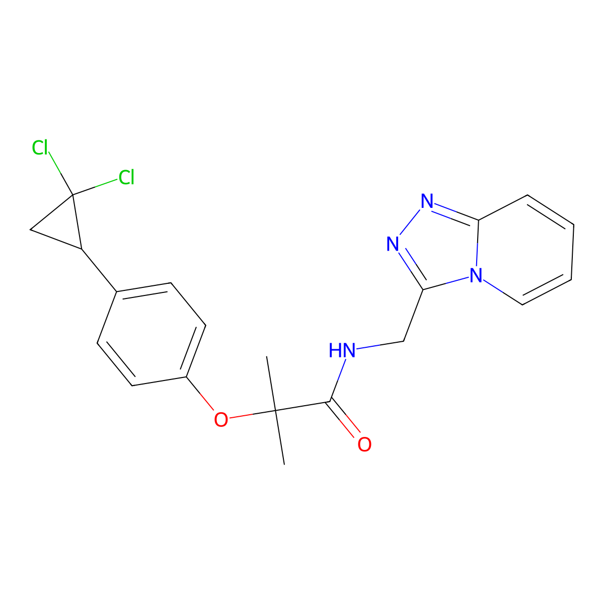 2-[4-(2,2-dichlorocyclopropyl)phenoxy]-2-methyl-N-([1,2,4]triazolo[4,3-a]pyridin-3-ylmethyl)propanamide molecular structure, CAS 1401538-14-4