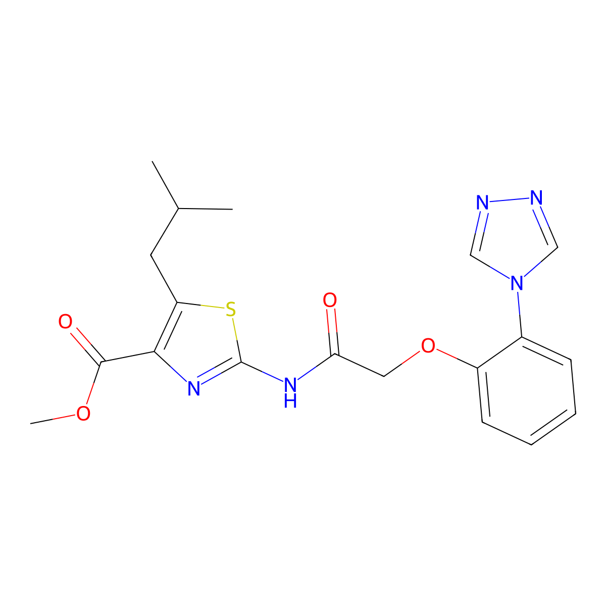methyl (2Z)-5-(2-methylpropyl)-2-({[2-(4H-1,2,4-triazol-4-yl)phenoxy]acetyl}imino)-2,3-dihydro-1,3-thiazole-4-carboxylate molecular structure, CAS 1401538-20-2