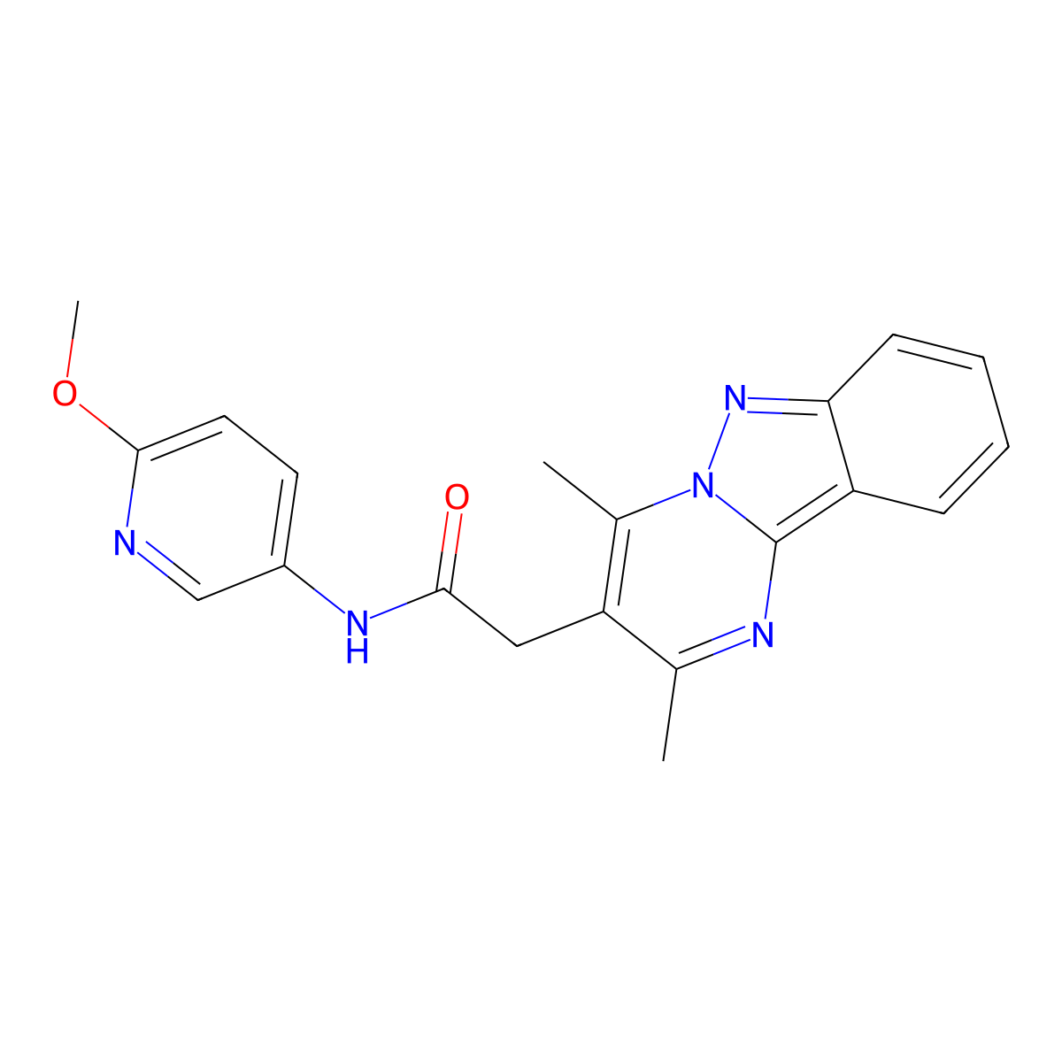 2-(2,4-dimethylpyrimido[1,2-b]indazol-3-yl)-N-(6-methoxypyridin-3-yl)acetamide molecular structure, CAS 1401539-89-6