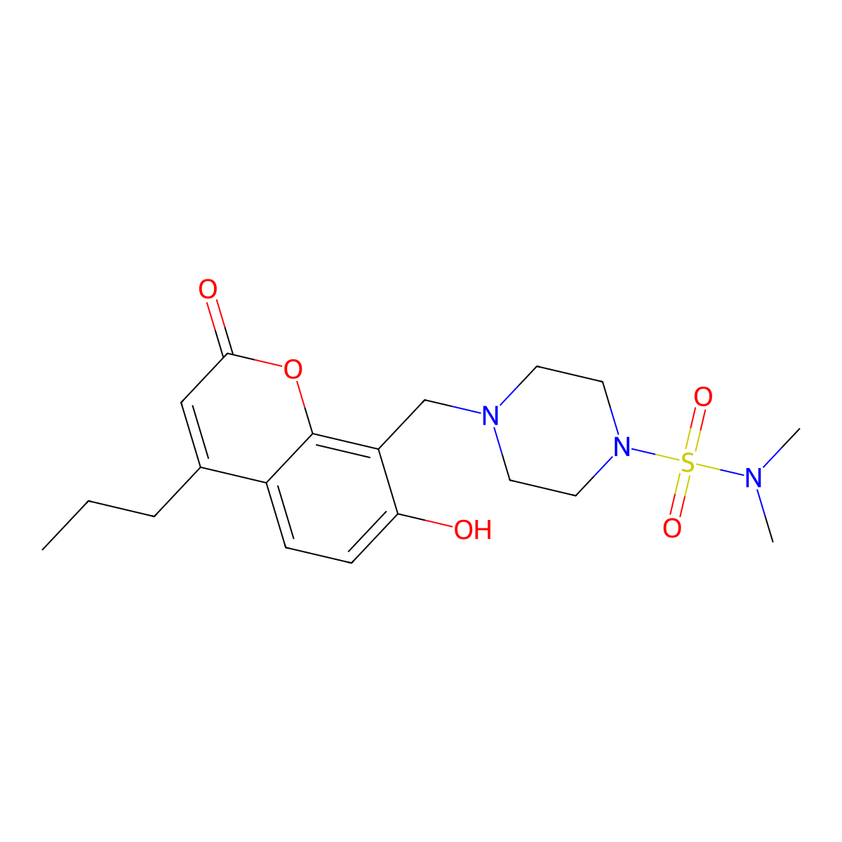 4-[(7-hydroxy-2-oxo-4-propyl-2H-chromen-8-yl)methyl]-N,N-dimethylpiperazine-1-sulfonamide molecular structure, CAS 1401539-93-2