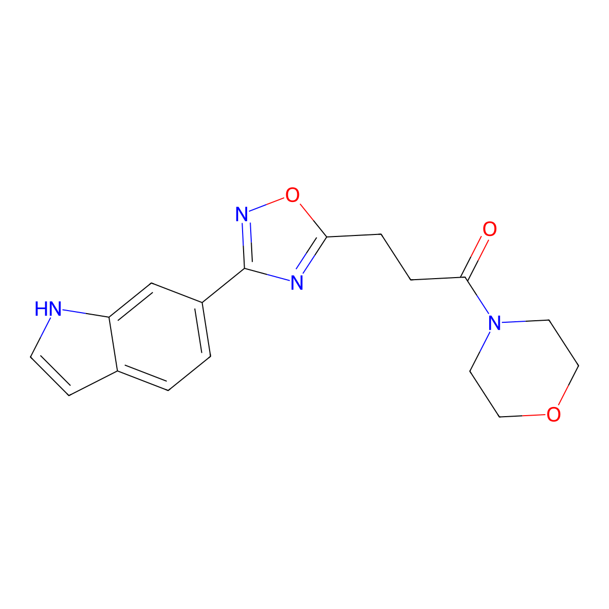 3-[3-(1H-indol-6-yl)-1,2,4-oxadiazol-5-yl]-1-(morpholin-4-yl)propan-1-one molecular structure, CAS 1401540-17-7