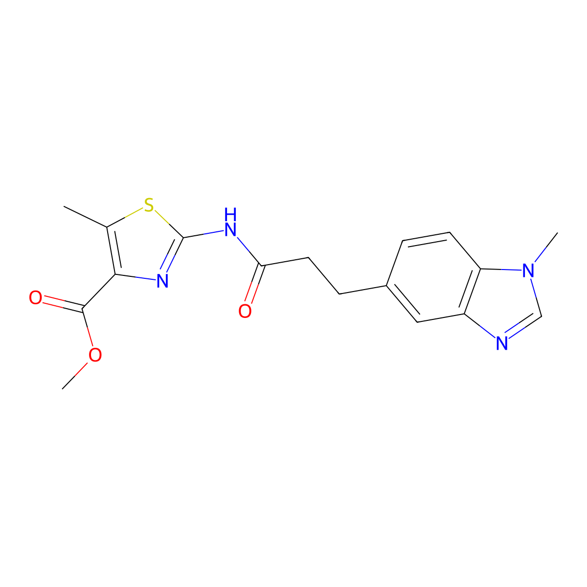 methyl 5-methyl-2-{[3-(1-methyl-1H-benzimidazol-5-yl)propanoyl]amino}-1,3-thiazole-4-carboxylate molecular structure, CAS 1401540-22-4