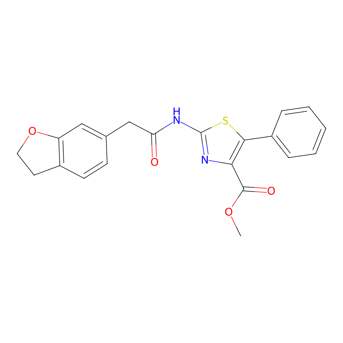 methyl (2Z)-2-[(2,3-dihydro-1-benzofuran-6-ylacetyl)imino]-5-phenyl-2,3-dihydro-1,3-thiazole-4-carboxylate molecular structure, CAS 1401540-32-6
