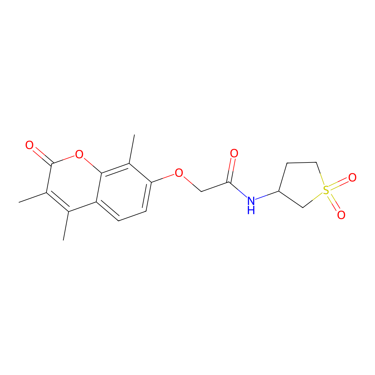 N-(1,1-dioxidotetrahydrothiophen-3-yl)-2-[(3,4,8-trimethyl-2-oxo-2H-chromen-7-yl)oxy]acetamide molecular structure, CAS 1401540-78-0