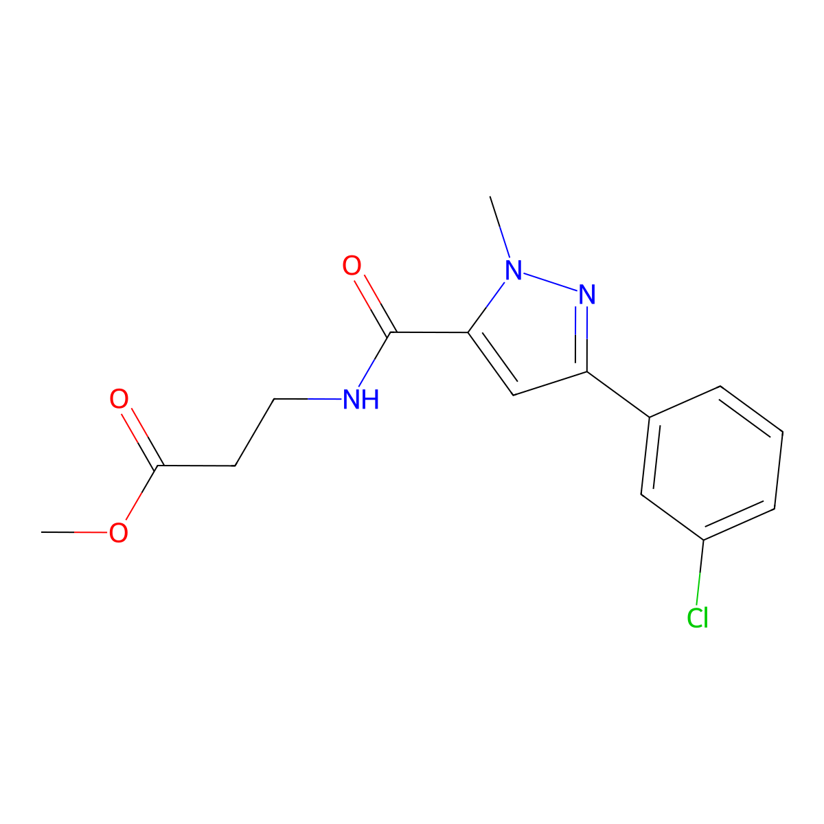 methyl 3-({[3-(3-chlorophenyl)-1-methyl-1H-pyrazol-5-yl]carbonyl}amino)propanoate molecular structure, CAS 1401540-80-4