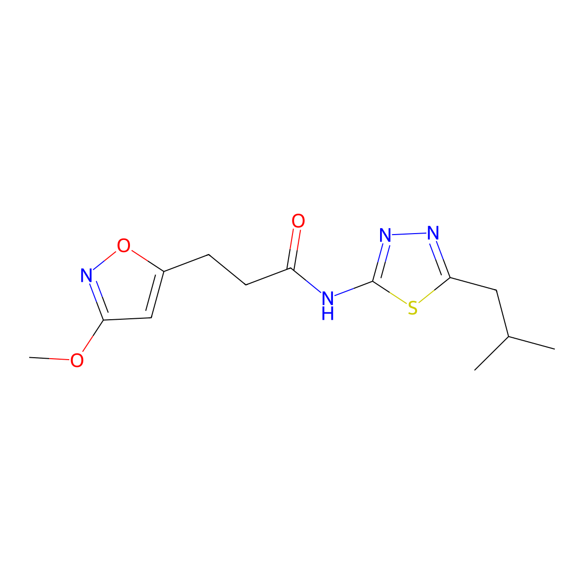 N-(5-isobutyl-1,3,4-thiadiazol-2-yl)-3-(3-methoxyisoxazol-5-yl)propanamide molecular structure, CAS 1401540-83-7