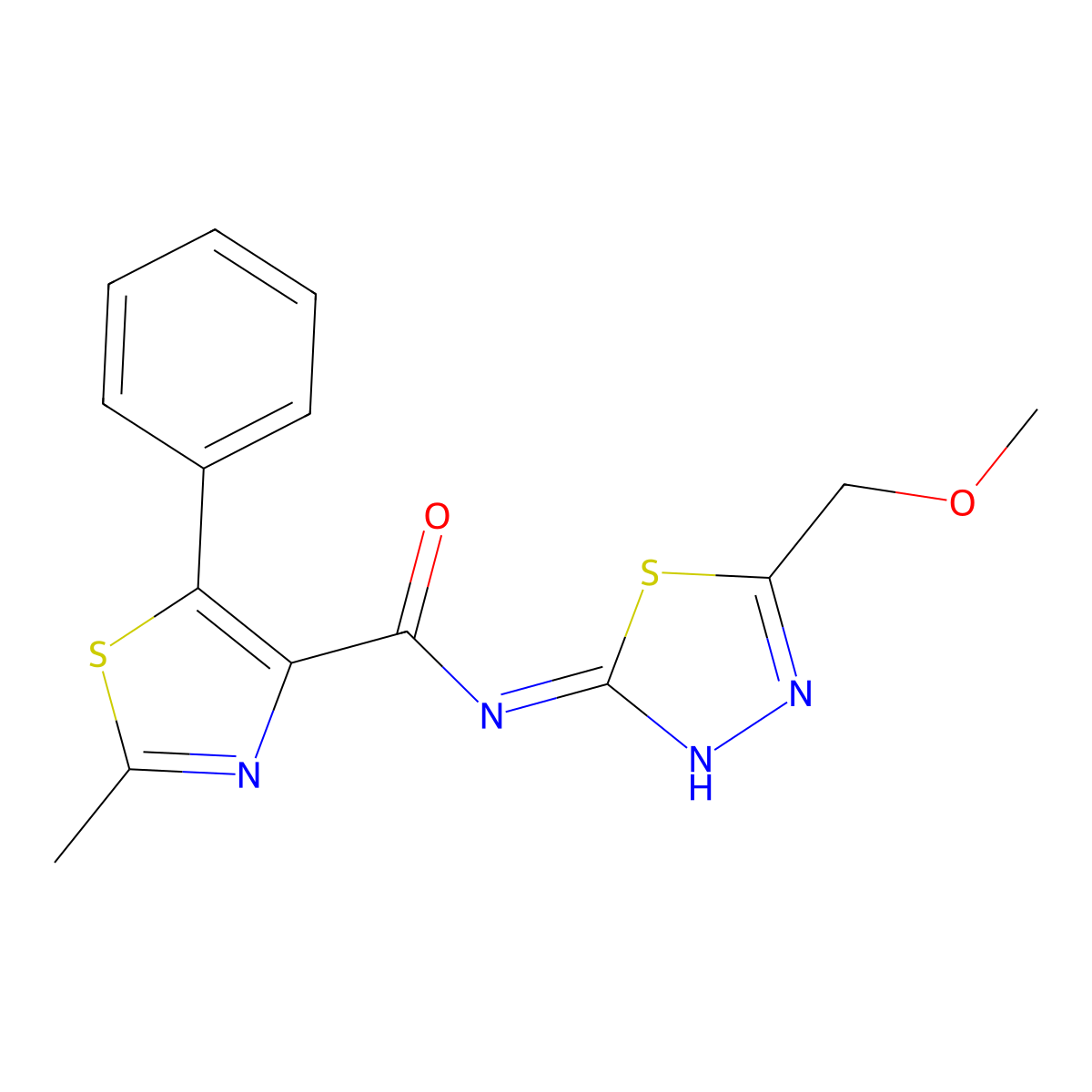 N-(5-(methoxymethyl)-1,3,4-thiadiazol-2-yl)-2-methyl-5-phenylthiazole-4-carboxamide molecular structure, CAS 1401540-92-8