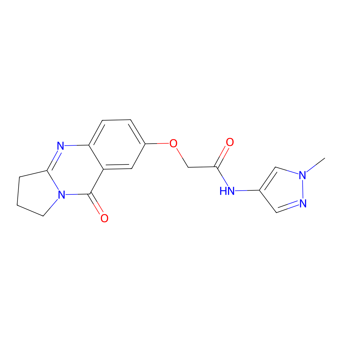 N-(1-methyl-1H-pyrazol-4-yl)-2-[(9-oxo-1,2,3,9-tetrahydropyrrolo[2,1-b]quinazolin-7-yl)oxy]acetamide molecular structure, CAS 1401541-03-4