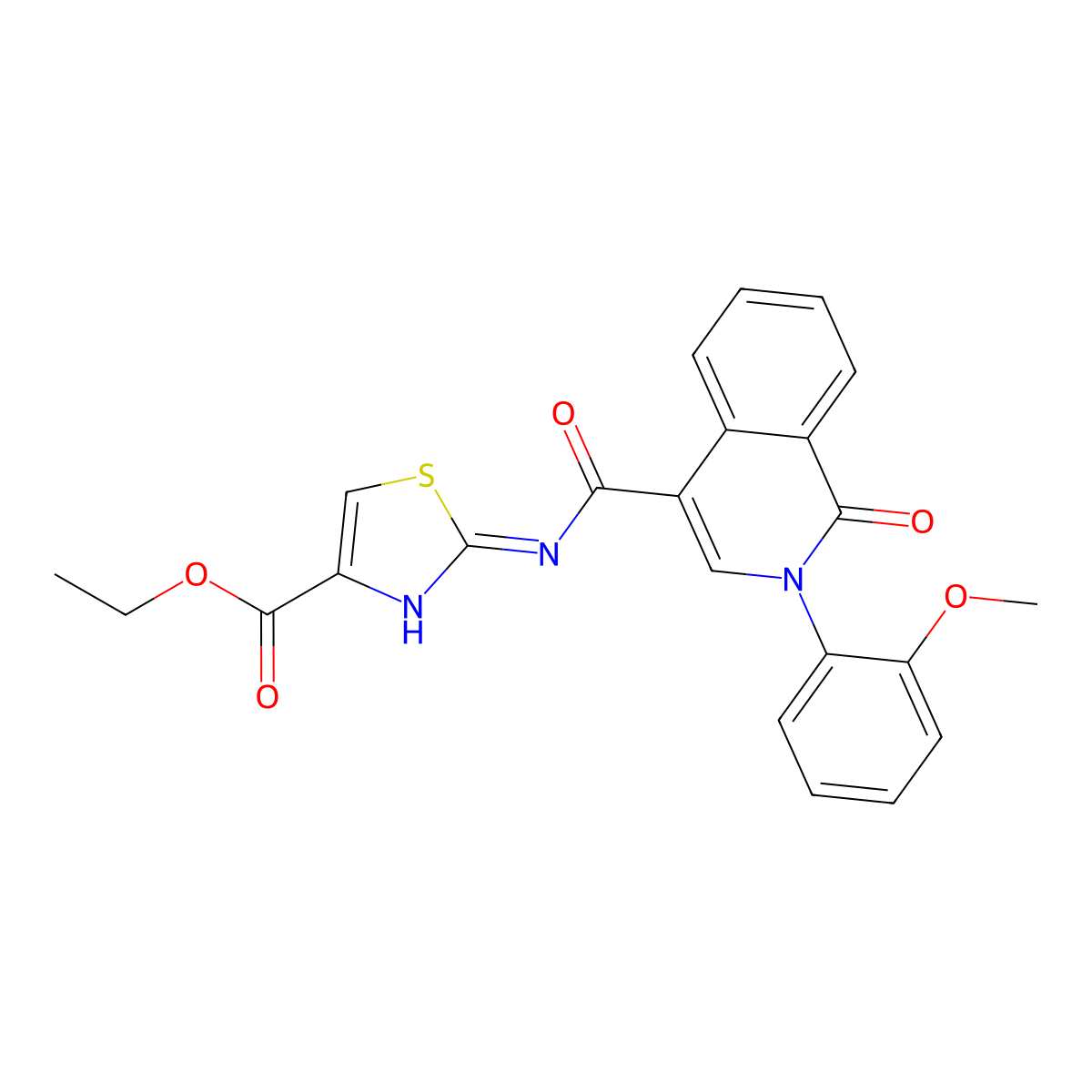 Ethyl 2-({[2-(2-methoxyphenyl)-1-oxo-1,2-dihydroisoquinolin-4-yl]carbonyl}amino)-1,3-thiazole-4-carboxylate molecular structure, CAS 1401541-32-9