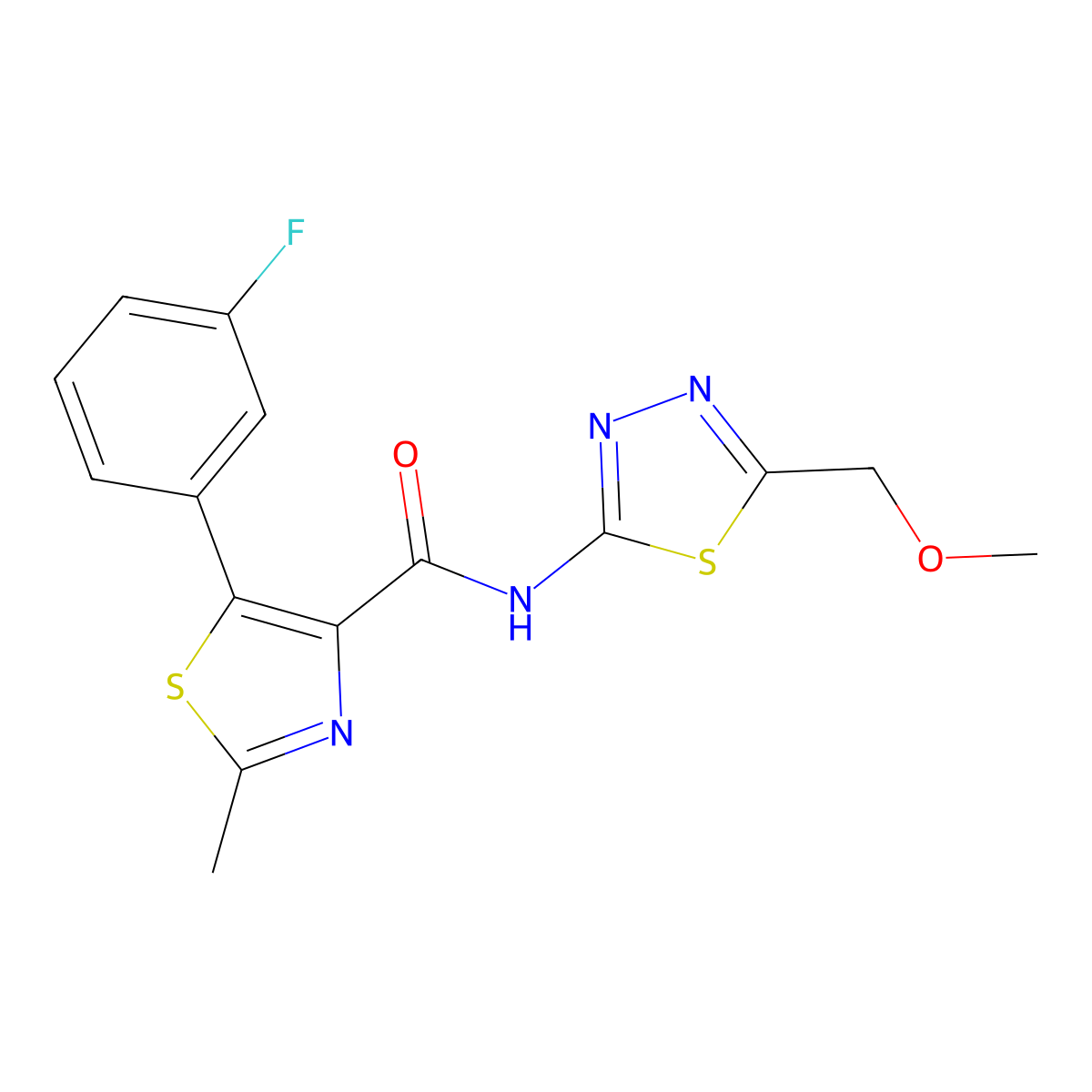 5-(3-fluorophenyl)-N-(5-(methoxymethyl)-1,3,4-thiadiazol-2-yl)-2-methylthiazole-4-carboxamide molecular structure, CAS 1401541-63-6