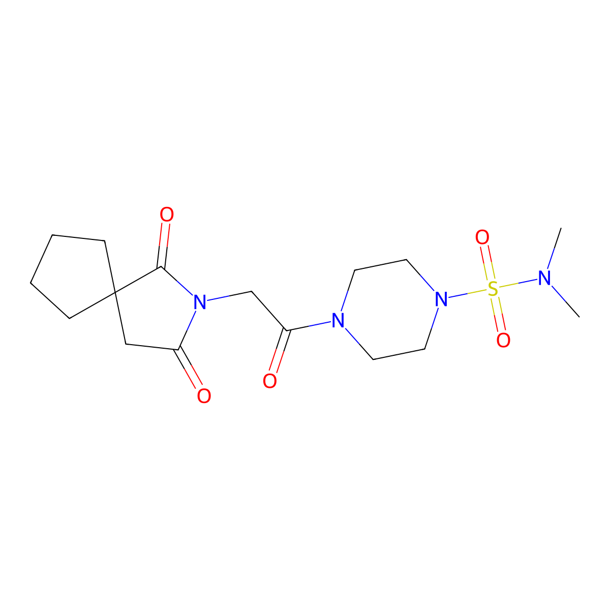 4-[2-(1,3-dioxo-2-azaspiro[4.4]non-2-yl)acetyl]-N,N-dimethyltetrahydro-1(2H)-pyrazinesulfonamide molecular structure, CAS 1401541-64-7