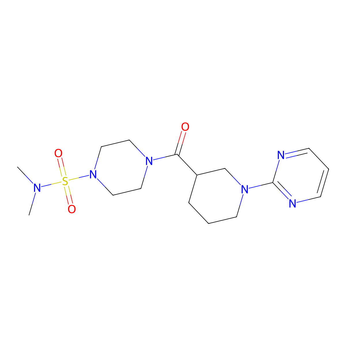 N,N-dimethyl-4-{[1-(2-pyrimidinyl)-3-piperidyl]carbonyl}tetrahydro-1(2H)-pyrazinesulfonamide molecular structure, CAS 1401541-87-4