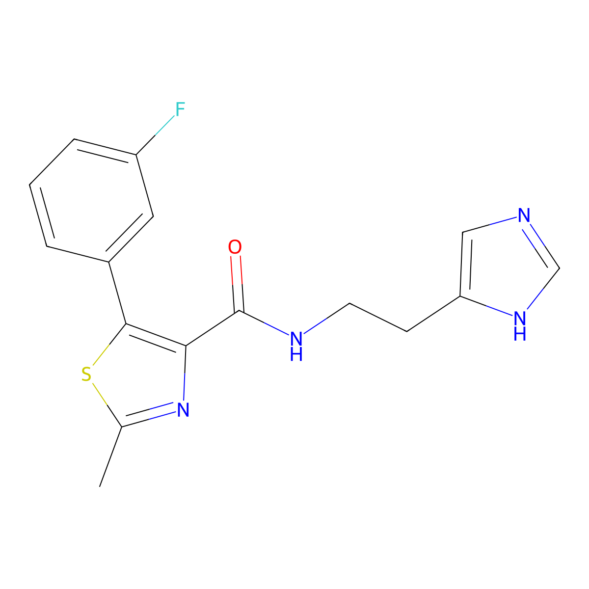 5-(3-fluorophenyl)-N-[2-(1H-imidazol-4-yl)ethyl]-2-methyl-1,3-thiazole-4-carboxamide molecular structure, CAS 1401542-04-8