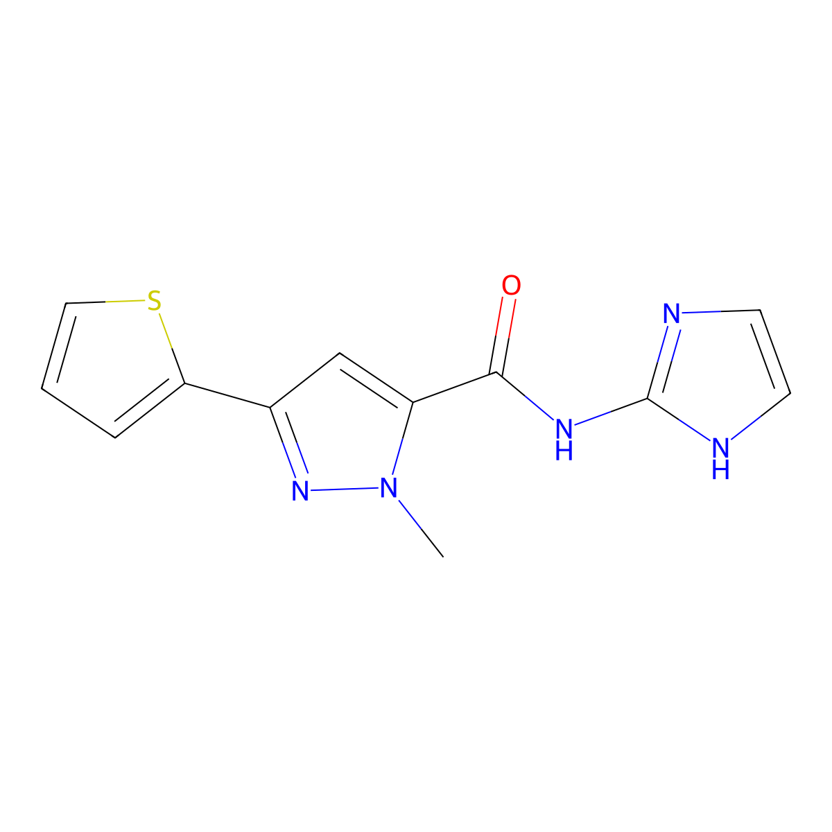 N-(1H-imidazol-2-yl)-1-methyl-3-(thiophen-2-yl)-1H-pyrazole-5-carboxamide molecular structure, CAS 1401542-07-1