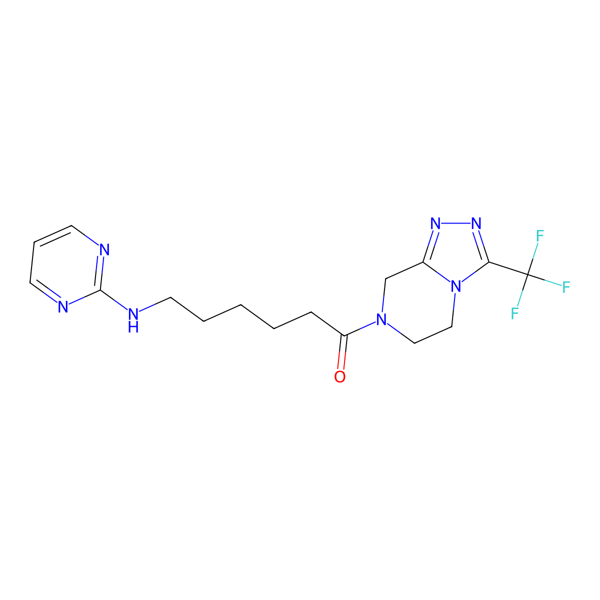 6-(2-pyrimidinylamino)-1-[3-(trifluoromethyl)-5,6-dihydro[1,2,4]triazolo[4,3-a]pyrazin-7(8H)-yl]-1-hexanone molecular structure, CAS 1401542-10-6
