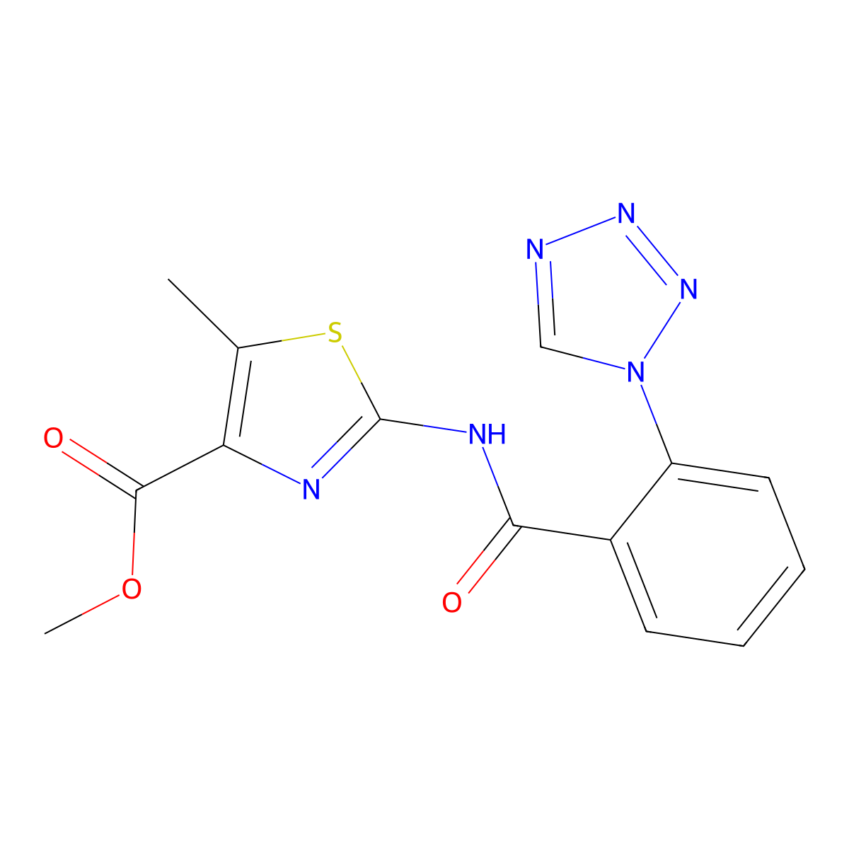 methyl 5-methyl-2-({[2-(1H-tetrazol-1-yl)phenyl]carbonyl}amino)-1,3-thiazole-4-carboxylate molecular structure, CAS 1401542-17-3