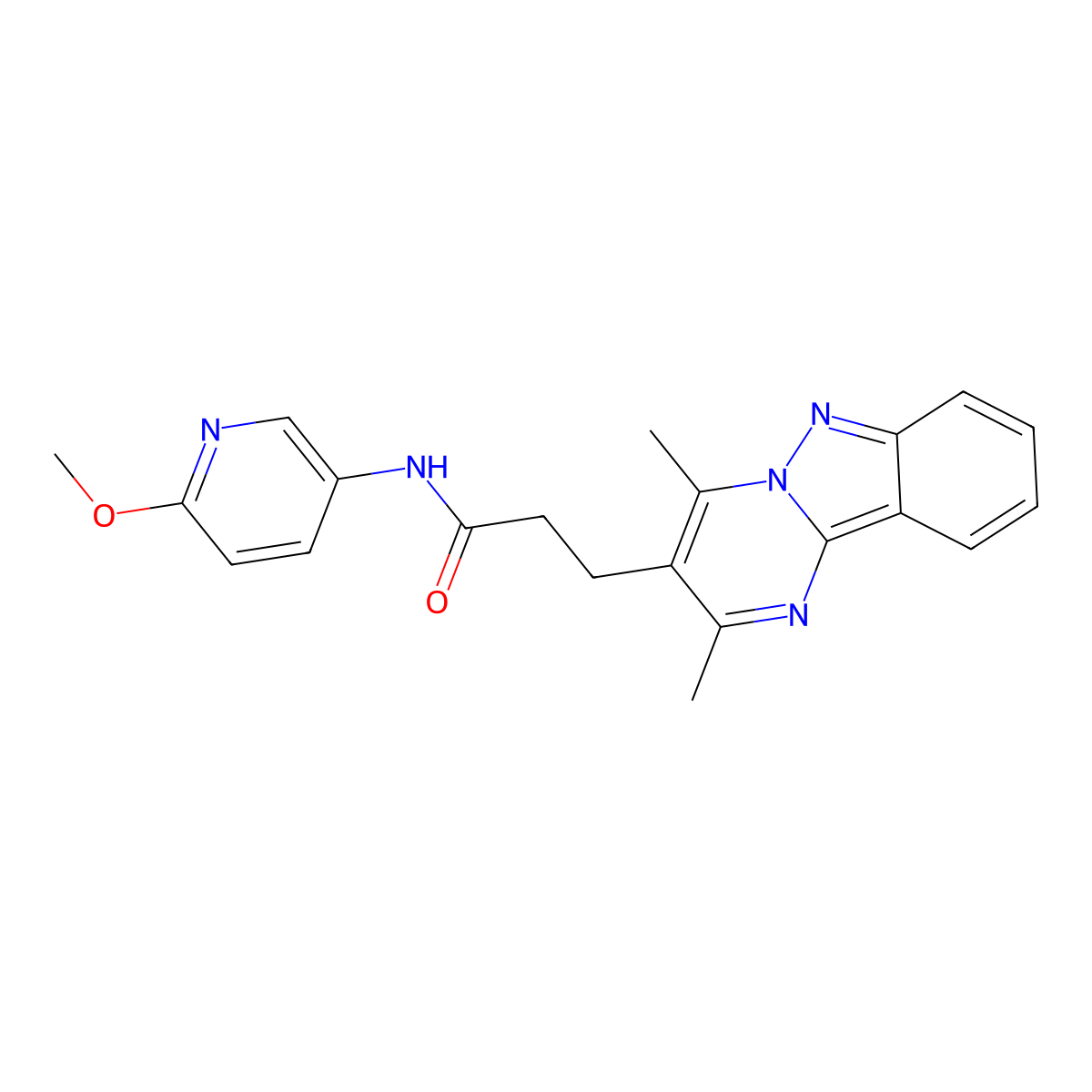 3-(2,4-dimethylpyrimido[1,2-b]indazol-3-yl)-N-(6-methoxypyridin-3-yl)propanamide molecular structure, CAS 1401542-20-8
