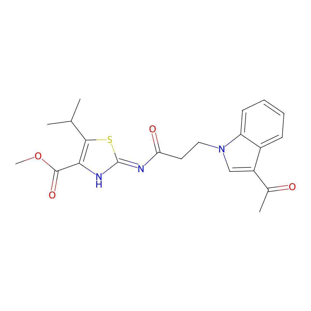 methyl 2-{[3-(3-acetyl-1H-indol-1-yl)propanoyl]amino}-5-(propan-2-yl)-1,3-thiazole-4-carboxylate molecular structure, CAS 1401542-21-9