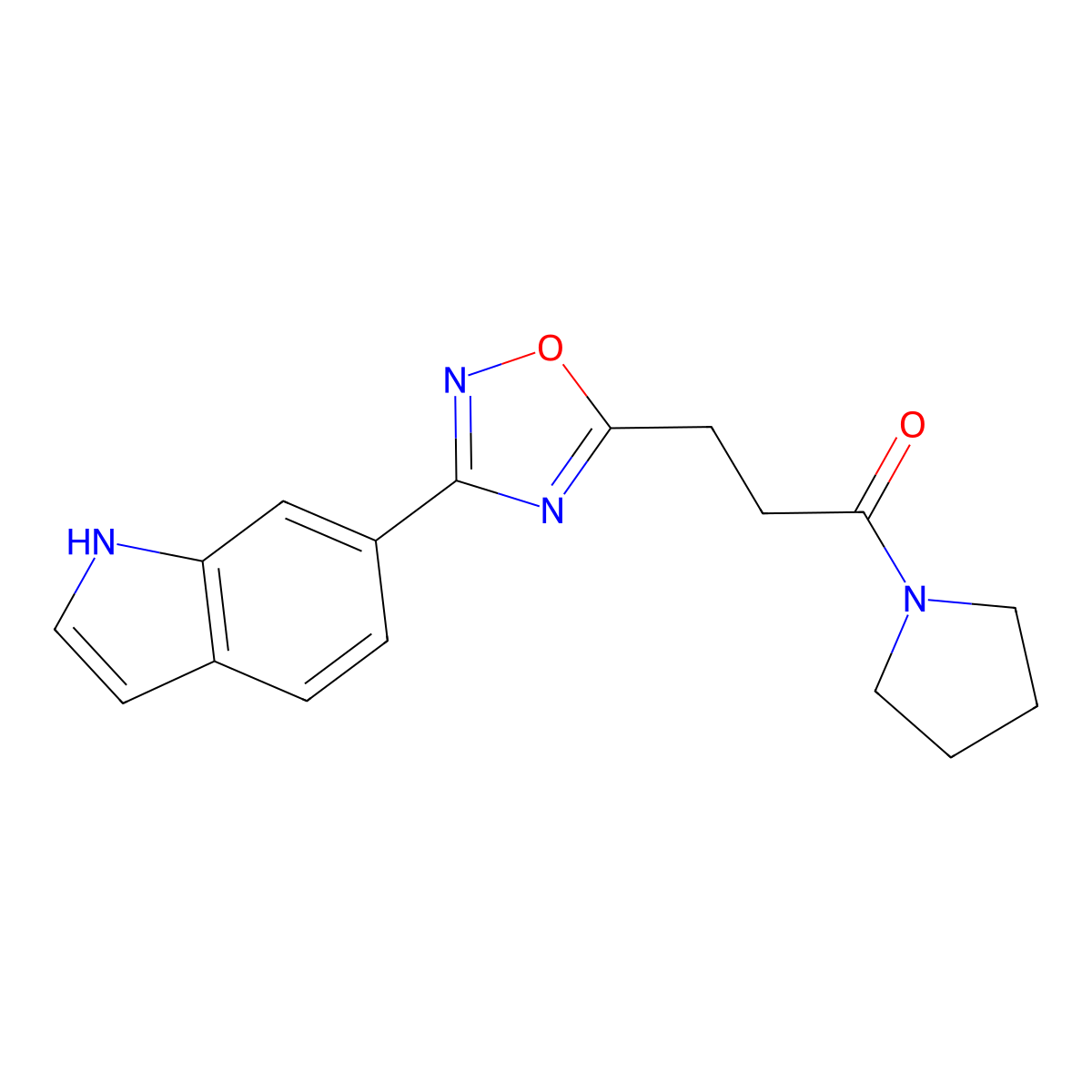 3-[3-(1H-indol-6-yl)-1,2,4-oxadiazol-5-yl]-1-(pyrrolidin-1-yl)propan-1-one molecular structure, CAS 1401542-25-3
