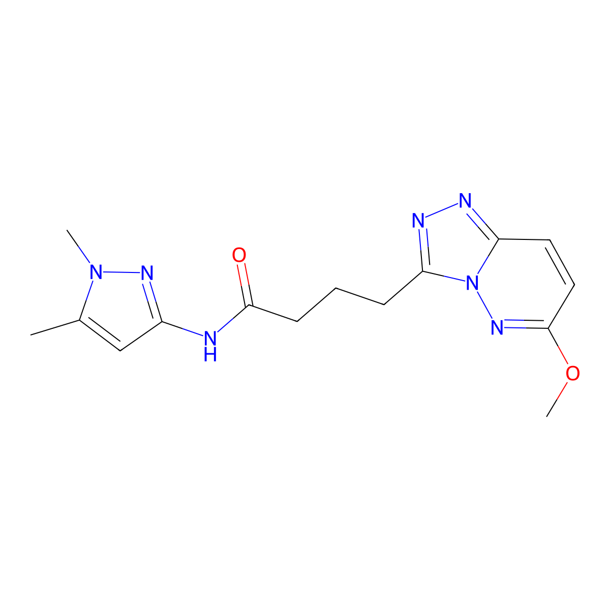 N-(1,5-dimethyl-1H-pyrazol-3-yl)-4-(6-methoxy[1,2,4]triazolo[4,3-b]pyridazin-3-yl)butanamide molecular structure, CAS 1401542-31-1