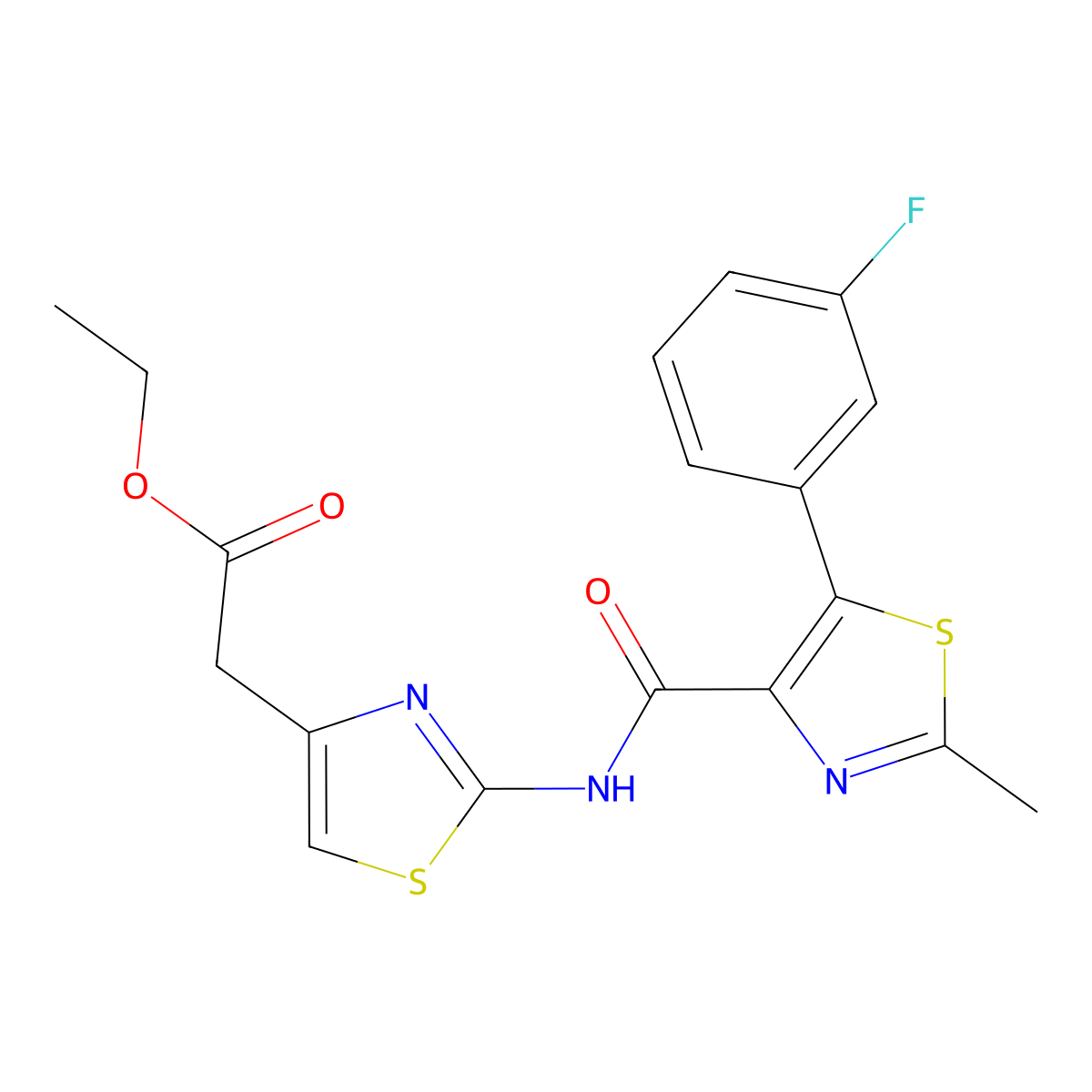Ethyl [2-({[5-(3-fluorophenyl)-2-methyl-1,3-thiazol-4-yl]carbonyl}amino)-1,3-thiazol-4-yl]acetate molecular structure, CAS 1401542-54-8