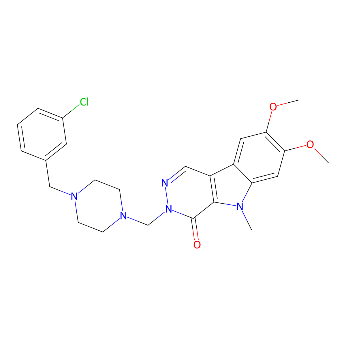 3-{[4-(3-chlorobenzyl)piperazin-1-yl]methyl}-7,8-dimethoxy-5-methyl-3,5-dihydro-4H-pyridazino[4,5-b]indol-4-one molecular structure, CAS 1401542-68-4