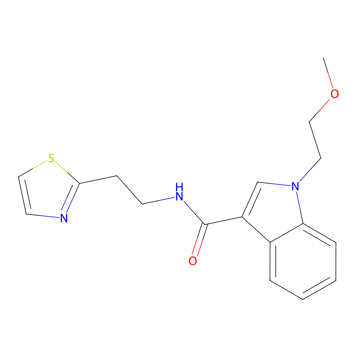 1-(2-methoxyethyl)-N-[2-(1,3-thiazol-2-yl)ethyl]-1H-indole-3-carboxamide molecular structure, CAS 1401542-81-1