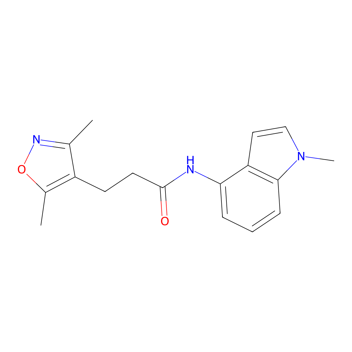 3-(3,5-dimethyl-1,2-oxazol-4-yl)-N-(1-methyl-1H-indol-4-yl)propanamide molecular structure, CAS 1401542-88-8