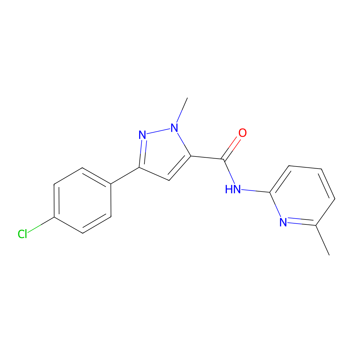 3-(4-chlorophenyl)-1-methyl-N-(6-methylpyridin-2-yl)-1H-pyrazole-5-carboxamide molecular structure, CAS 1401543-01-8