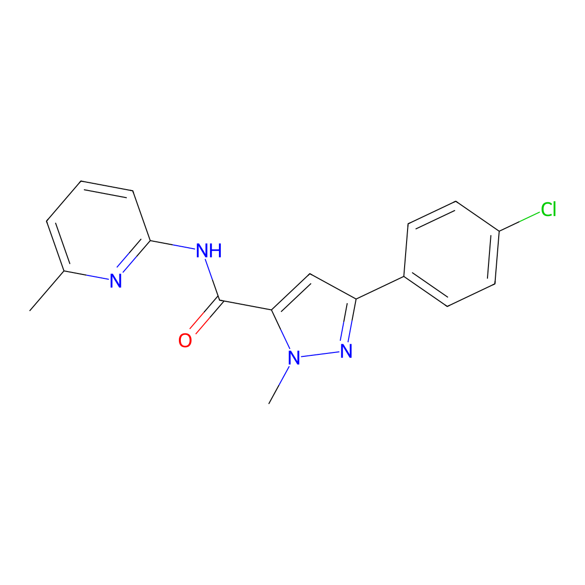 3-(4-chlorophenyl)-1-methyl-N-(6-methylpyridin-2-yl)-1H-pyrazole-5-carboxamide molecular structure, CAS 1401543-01-8
