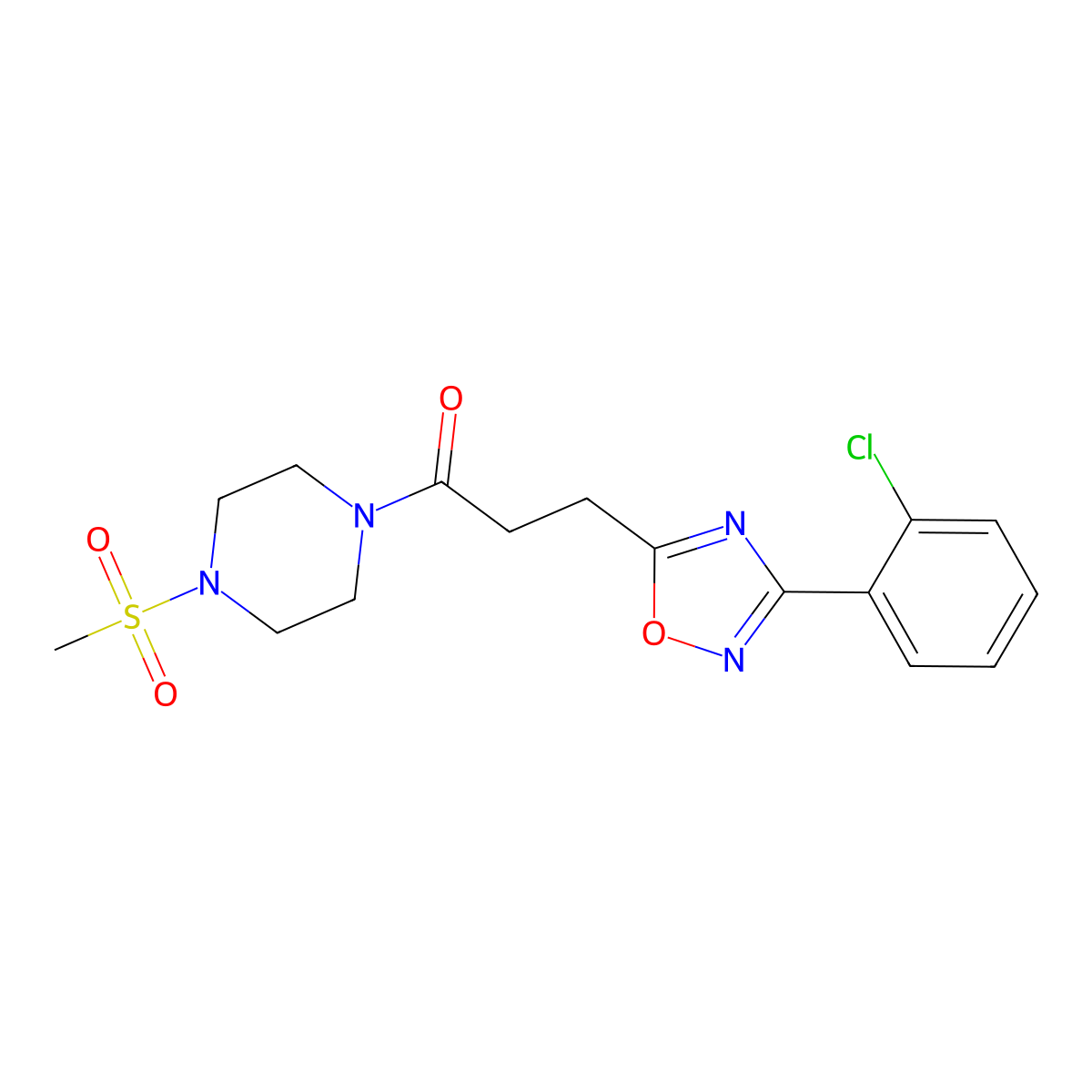 3-[3-(2-Chlorophenyl)-1,2,4-oxadiazol-5-yl]-1-[4-(methylsulfonyl)piperazin-1-yl]propan-1-one molecular structure, CAS 1401543-09-6