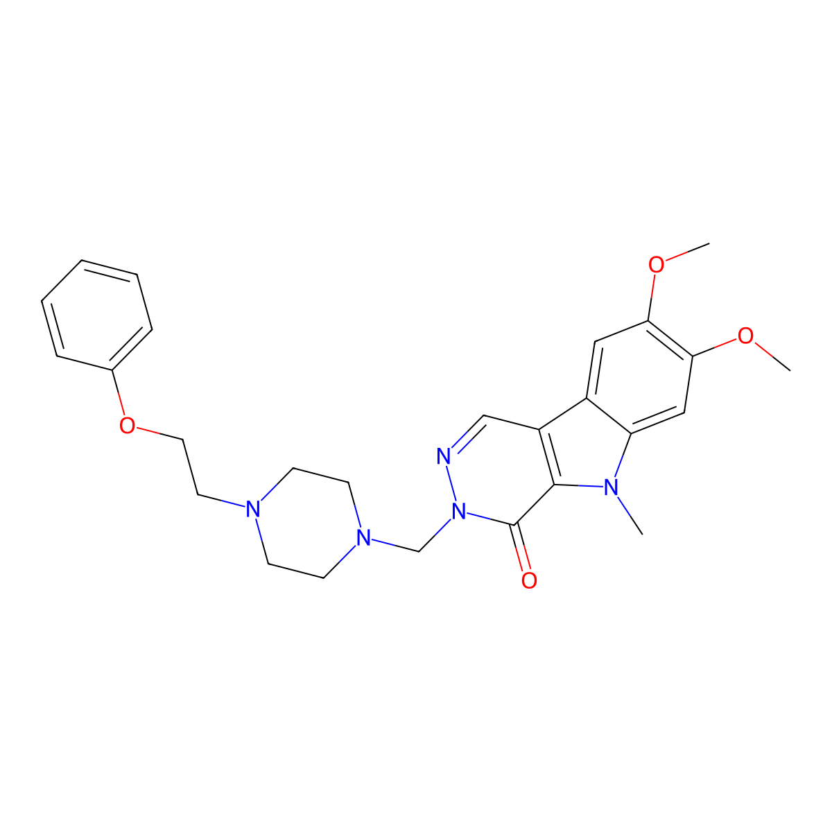 7,8-dimethoxy-5-methyl-3-{[4-(2-phenoxyethyl)piperazin-1-yl]methyl}-3,5-dihydro-4H-pyridazino[4,5-b]indol-4-one molecular structure, CAS 1401543-11-0