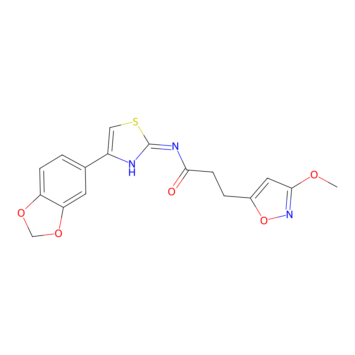 N-(4-(benzo[d][1,3]dioxol-5-yl)thiazol-2-yl)-3-(3-methoxyisoxazol-5-yl)propanamide molecular structure, CAS 1401543-18-7