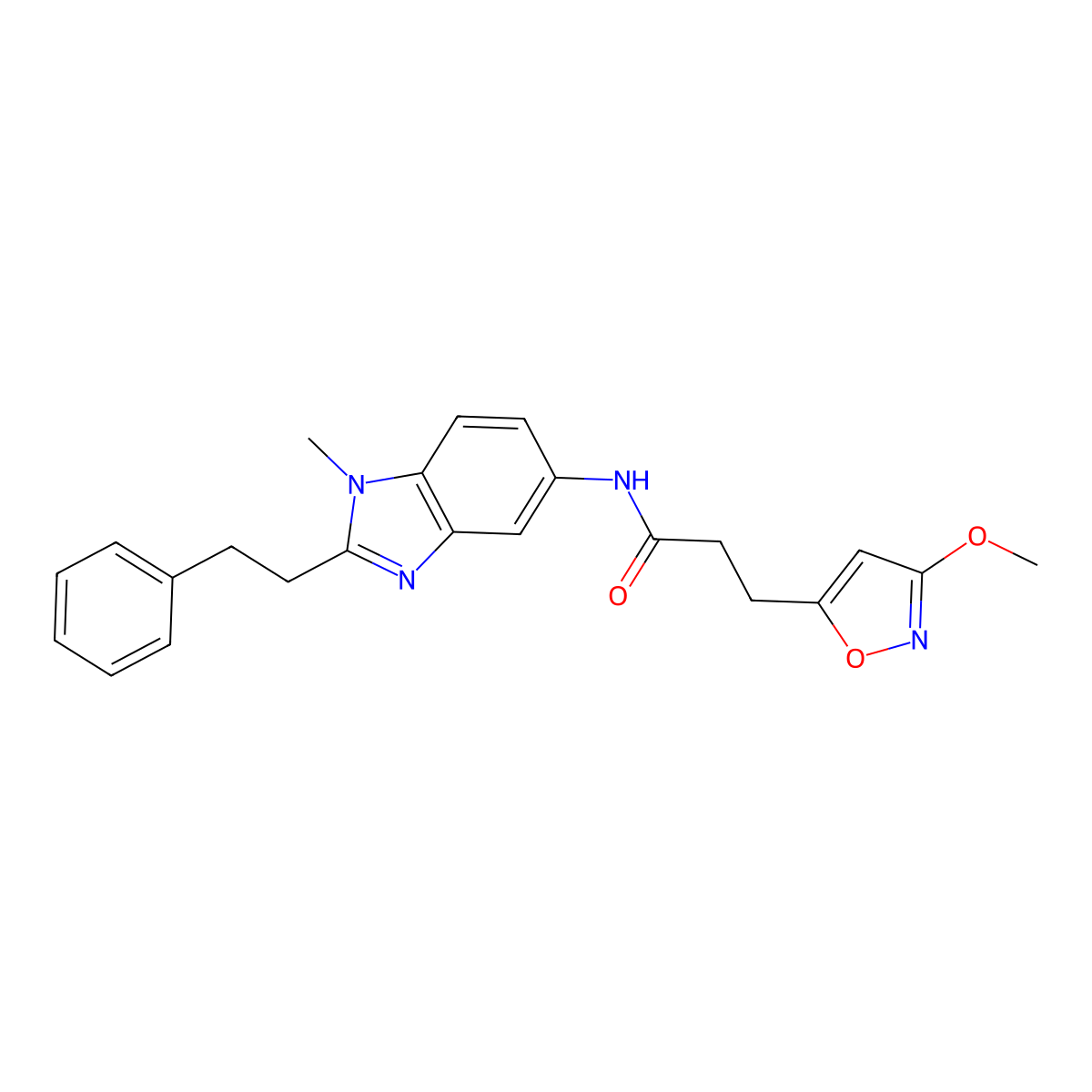 3-(3-methoxy-1,2-oxazol-5-yl)-N-[1-methyl-2-(2-phenylethyl)-1H-benzimidazol-5-yl]propanamide molecular structure, CAS 1401543-48-3