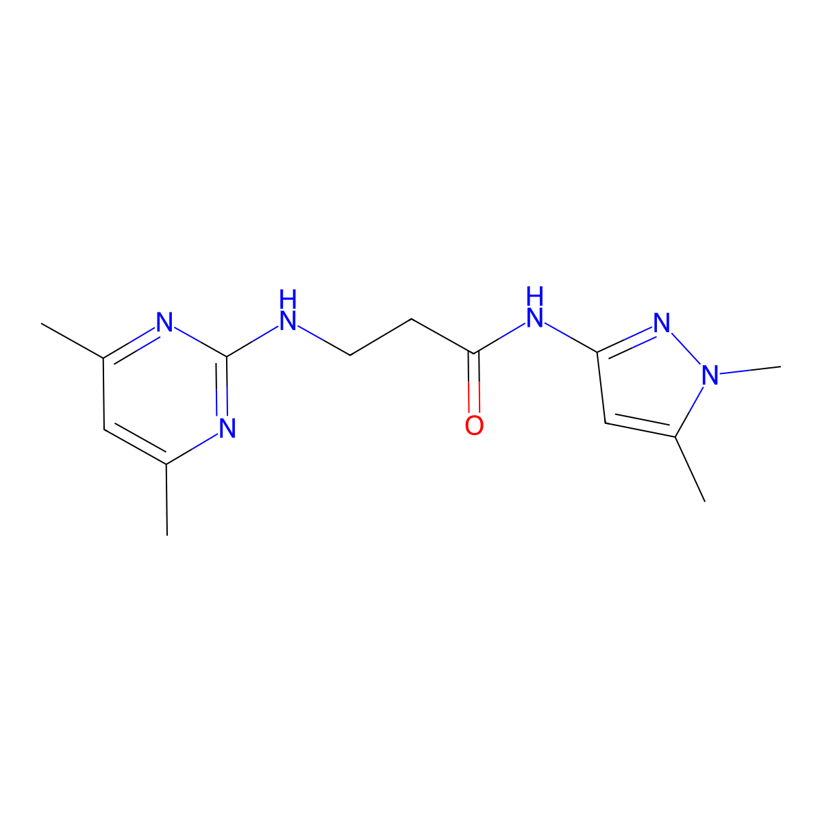 N-(1,5-dimethyl-1H-pyrazol-3-yl)-N~3~-(4,6-dimethylpyrimidin-2-yl)-beta-alaninamide molecular structure, CAS 1401543-50-7