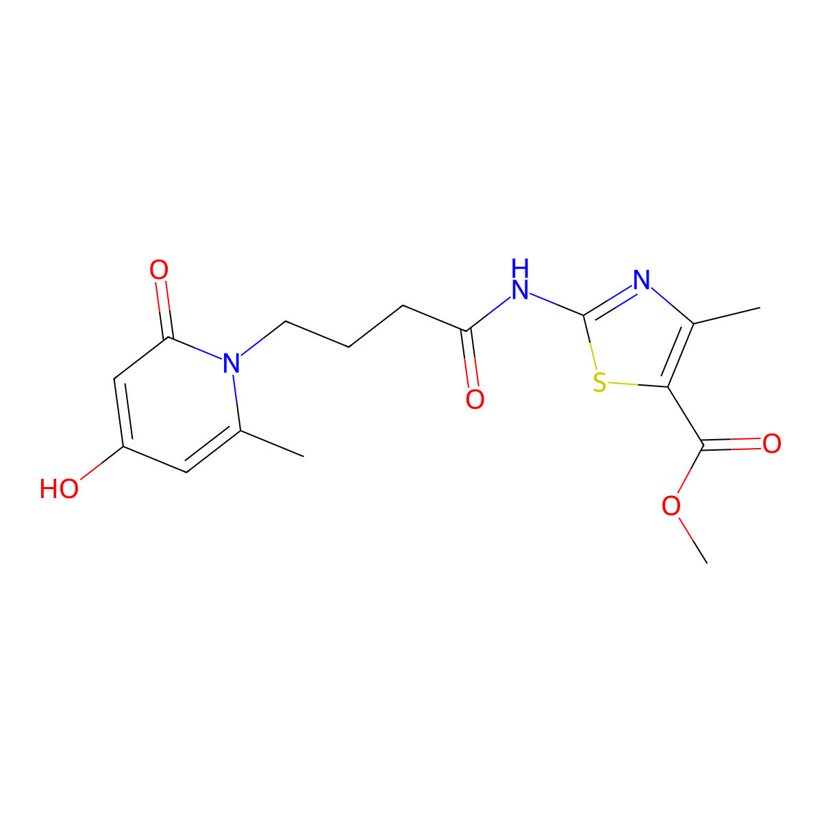methyl 2-{[4-(4-hydroxy-6-methyl-2-oxopyridin-1(2H)-yl)butanoyl]amino}-4-methyl-1,3-thiazole-5-carboxylate molecular structure, CAS 1401543-57-4