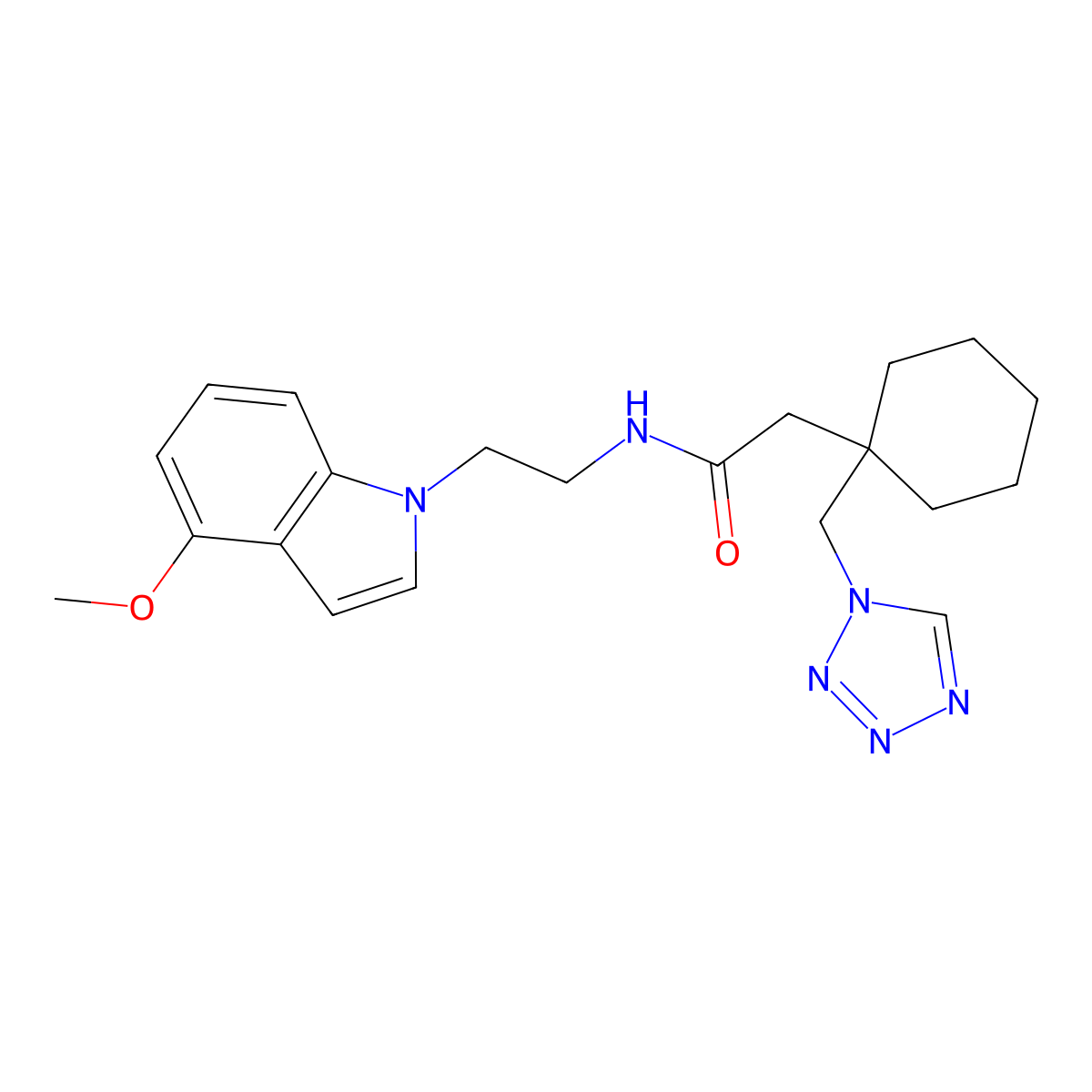 N-[2-(4-methoxy-1H-indol-1-yl)ethyl]-2-[1-(1H-1,2,3,4-tetraazol-1-ylmethyl)cyclohexyl]acetamide molecular structure, CAS 1401543-74-5