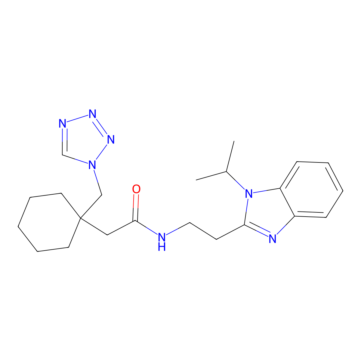 N-[2-(1-isopropyl-1H-1,3-benzimidazol-2-yl)ethyl]-2-[1-(1H-1,2,3,4-tetraazol-1-ylmethyl)cyclohexyl]acetamide molecular structure, CAS 1401543-93-8