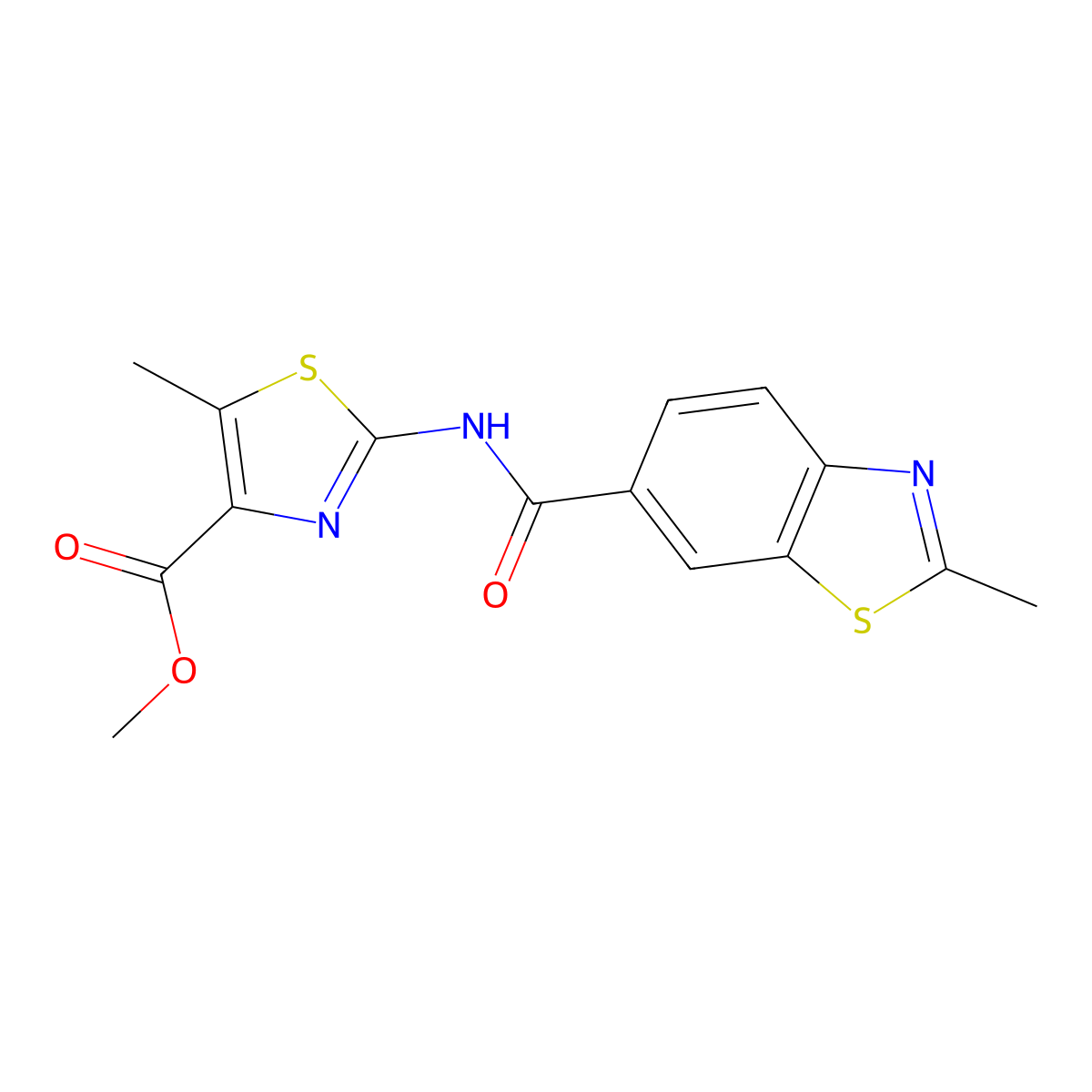 Methyl 5-methyl-2-{[(2-methyl-1,3-benzothiazol-6-yl)carbonyl]amino}-1,3-thiazole-4-carboxylate molecular structure, CAS 1401543-94-9