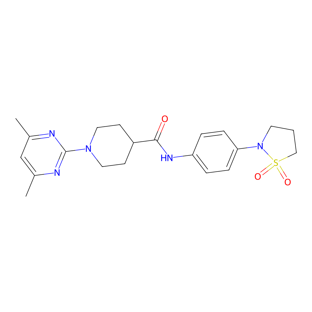1-(4,6-dimethylpyrimidin-2-yl)-N-[4-(1,1-dioxido-1,2-thiazolidin-2-yl)phenyl]piperidine-4-carboxamide molecular structure, CAS 1401543-95-0