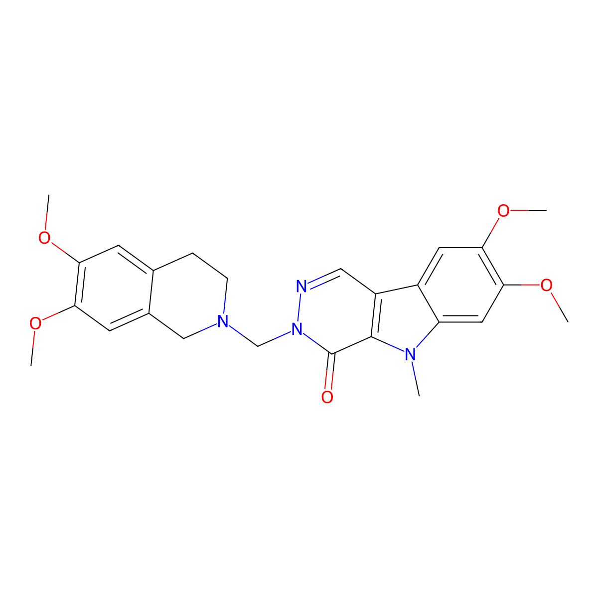 3-[(6,7-dimethoxy-3,4-dihydroisoquinolin-2(1H)-yl)methyl]-7,8-dimethoxy-5-methyl-3,5-dihydro-4H-pyridazino[4,5-b]indol-4-one molecular structure, CAS 1401543-96-1
