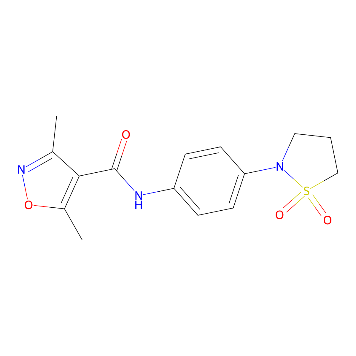 N-[4-(1,1-dioxido-1,2-thiazolidin-2-yl)phenyl]-3,5-dimethyl-1,2-oxazole-4-carboxamide molecular structure, CAS 1401543-97-2