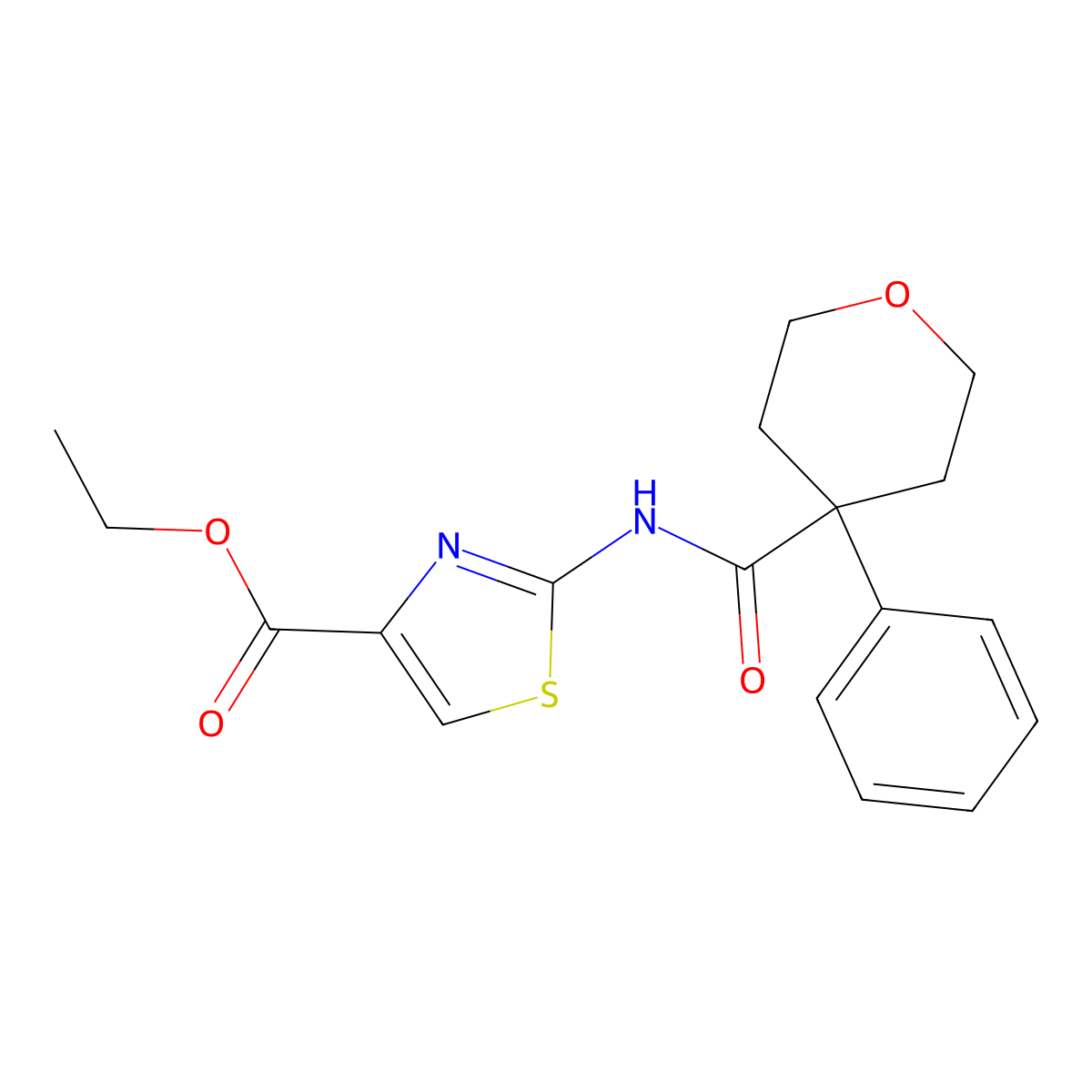 ethyl 2-{[(4-phenyltetrahydro-2H-pyran-4-yl)carbonyl]amino}-1,3-thiazole-4-carboxylate molecular structure, CAS 1401544-26-0