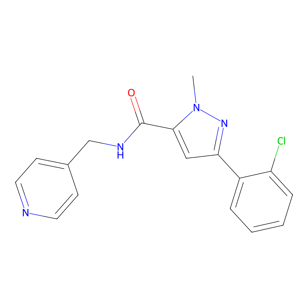3-(2-chlorophenyl)-1-methyl-N-(4-pyridylmethyl)-1H-pyrazole-5-carboxamide molecular structure, CAS 1401544-37-3