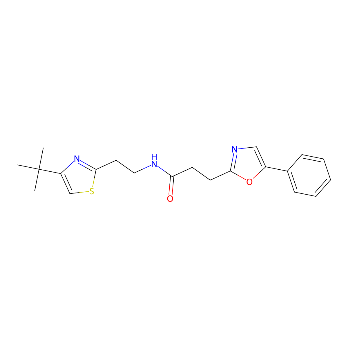 N-[2-(4-tert-butyl-1,3-thiazol-2-yl)ethyl]-3-(5-phenyl-1,3-oxazol-2-yl)propanamide molecular structure, CAS 1401544-42-0