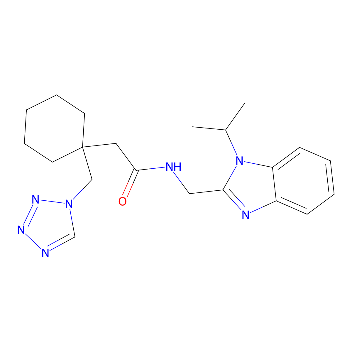 N-[(1-isopropyl-1H-1,3-benzimidazol-2-yl)methyl]-2-[1-(1H-1,2,3,4-tetraazol-1-ylmethyl)cyclohexyl]acetamide molecular structure, CAS 1401544-54-4