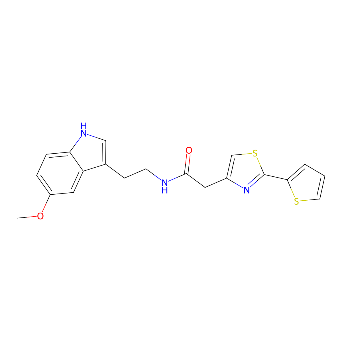 N-[2-(5-methoxy-1H-indol-3-yl)ethyl]-2-[2-(thiophen-2-yl)-1,3-thiazol-4-yl]acetamide molecular structure, CAS 1401555-86-9